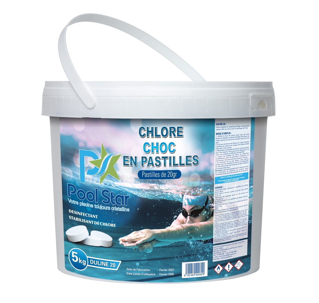 [DULINE PRO-20-5] CHLORE STABILISE EN PASTILLES DE 20GR POOLSTAR DULINE PRO-20 (5KG)